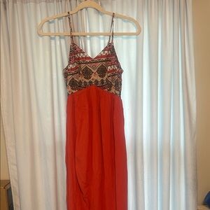 love, Fire Red and Black Patterned Maxi Dress
